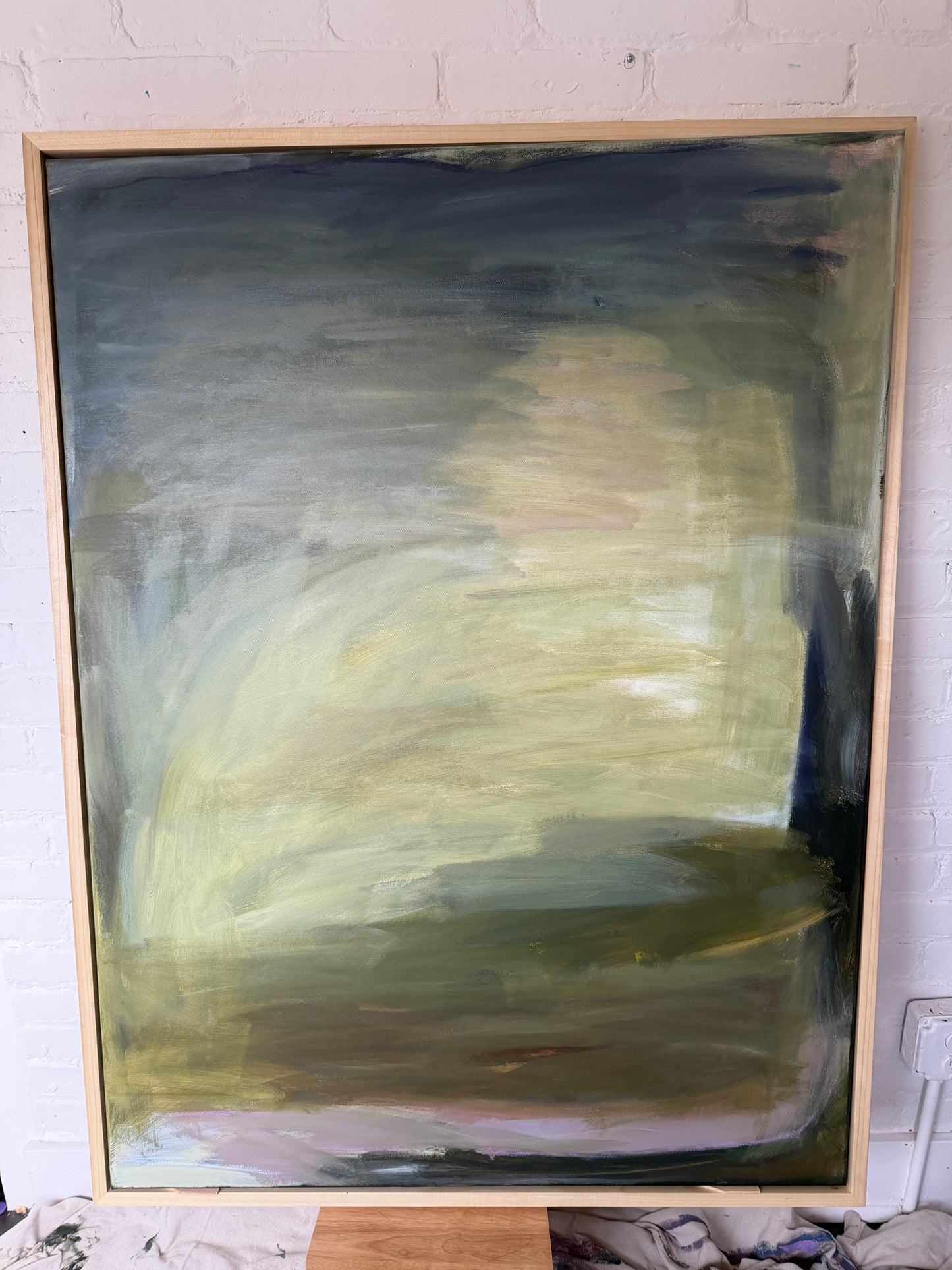 48" x 36" Abstract Landscape | Acrylic and oil stick on canvas | "Foggy Day in Spring, II"
