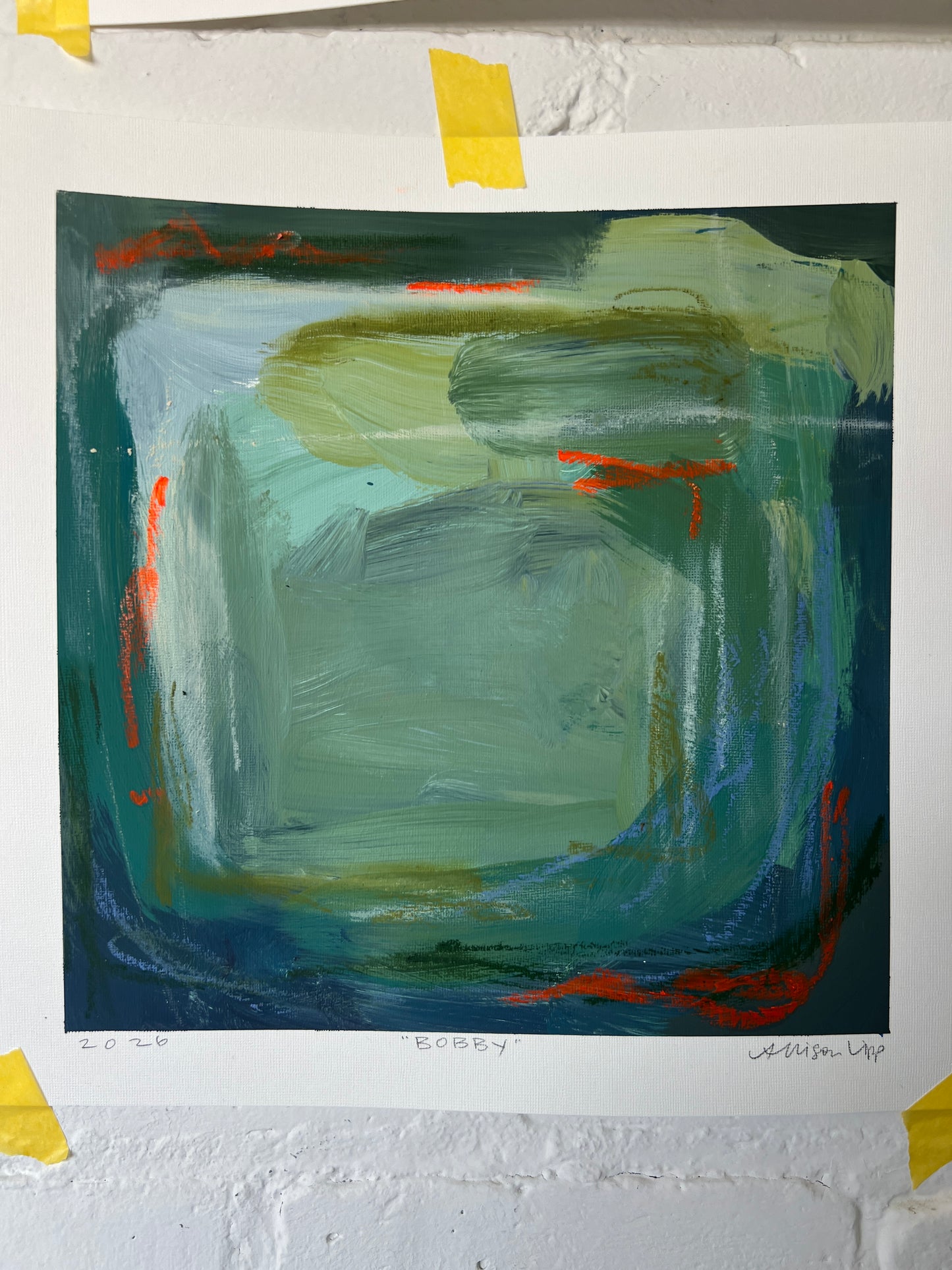 10" x 10" Green Abstract on Paper