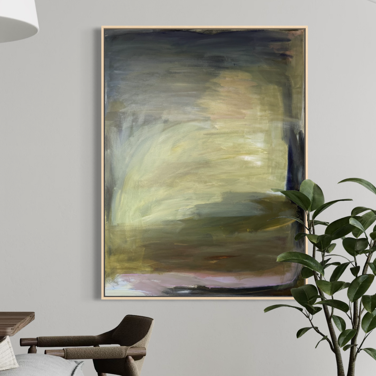48" x 36" Abstract Landscape | Acrylic and oil stick on canvas | "Foggy Day in Spring, II"