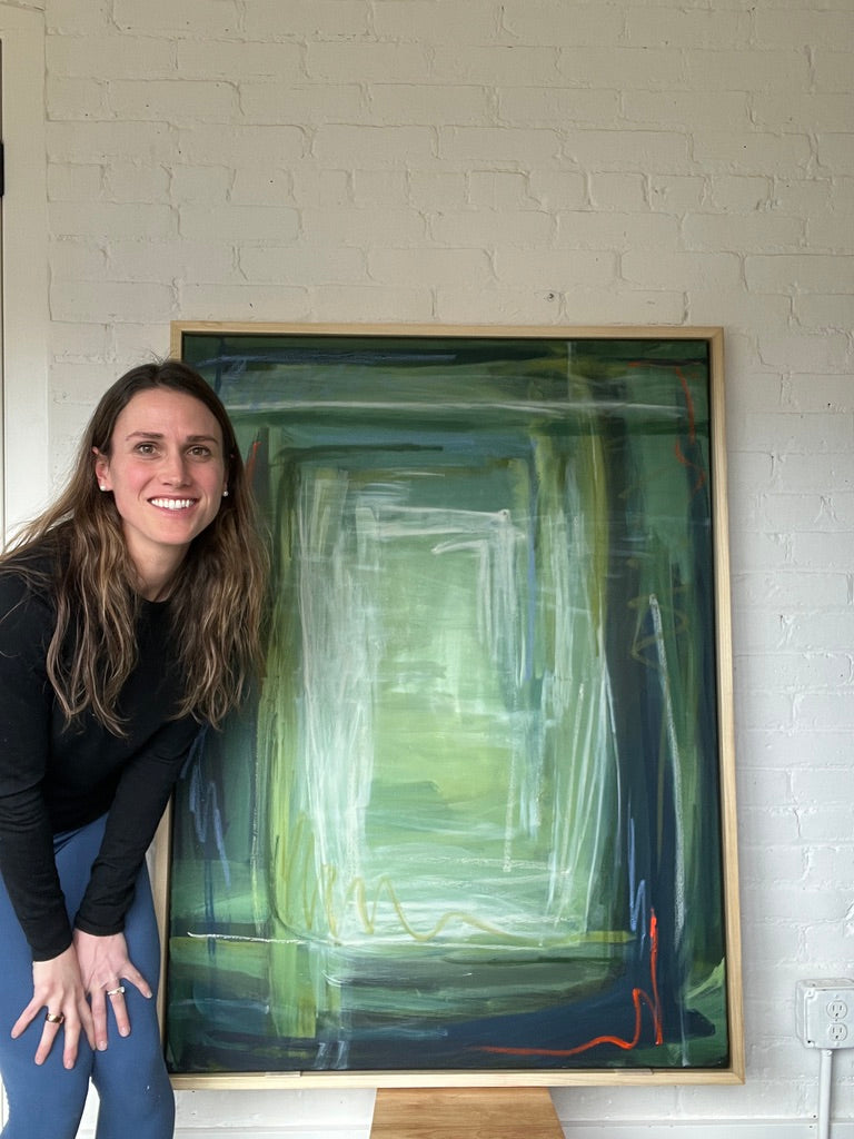 48" x 36" Acrylic and Oil Stick on Canvas | Green Abstract