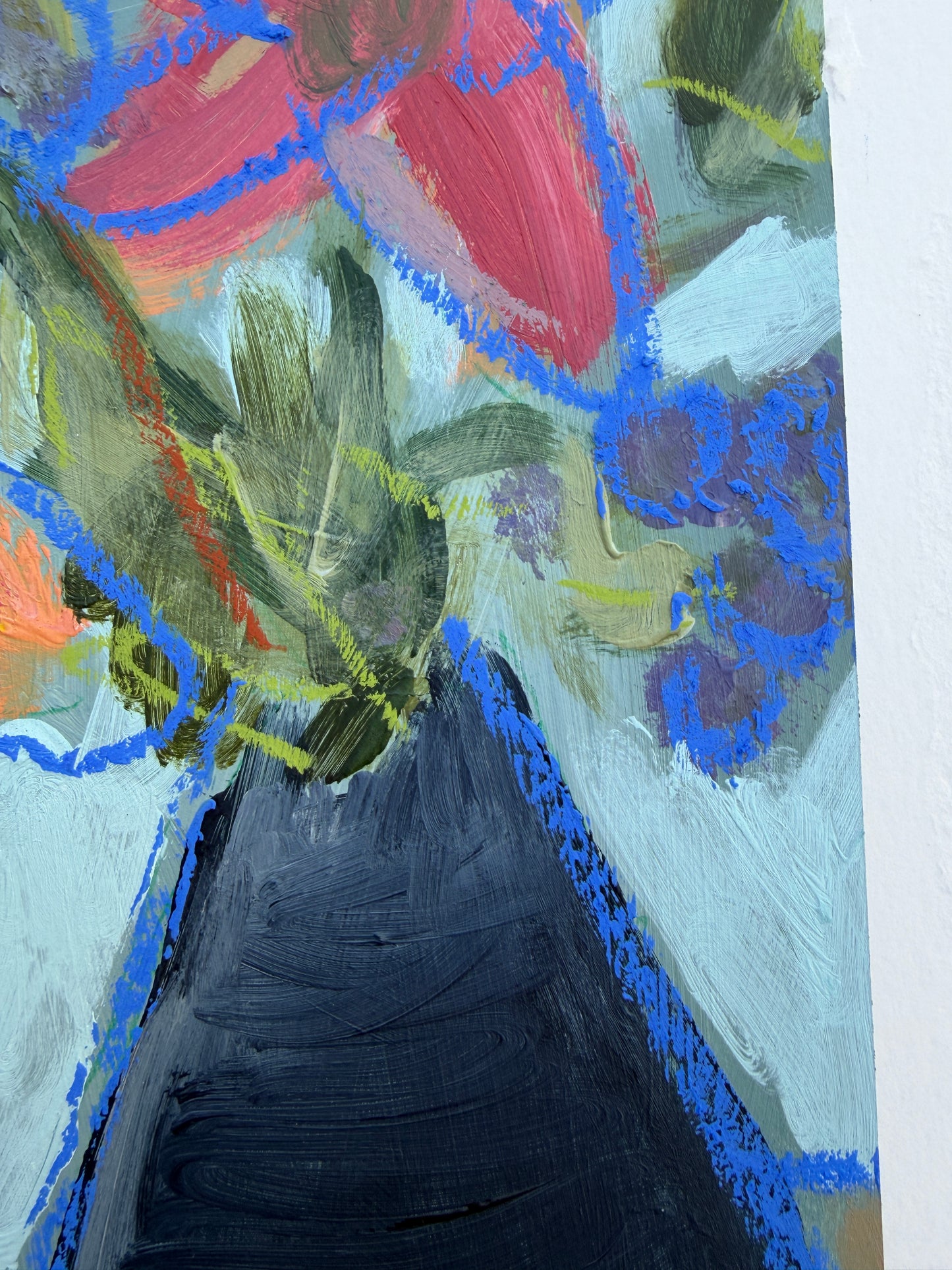 12" x 9" Abstract Floral: Acrylic and Oil Pastel on Paper