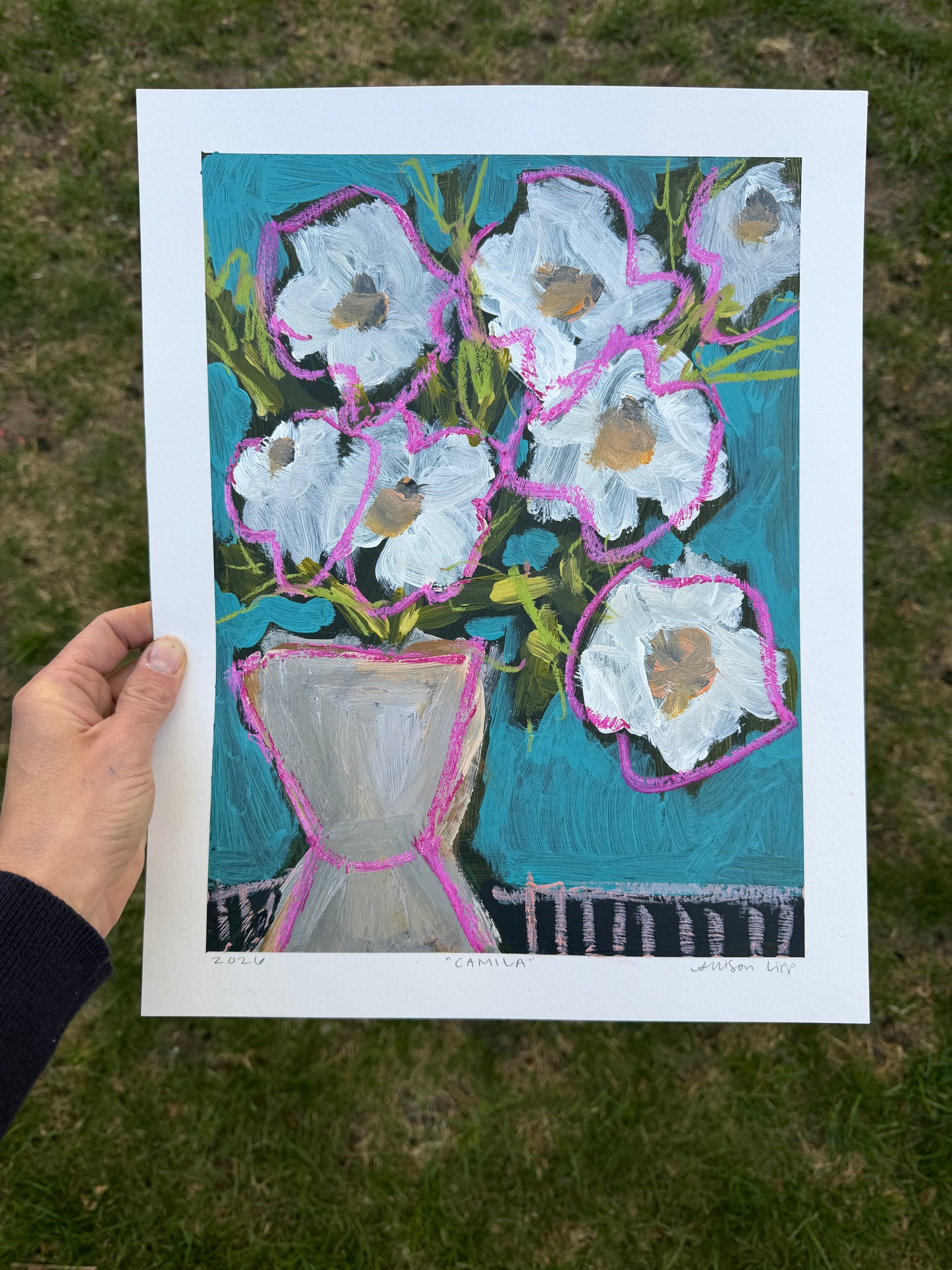 12" x 9" Abstract Floral: Acrylic and Oil Pastel on Paper