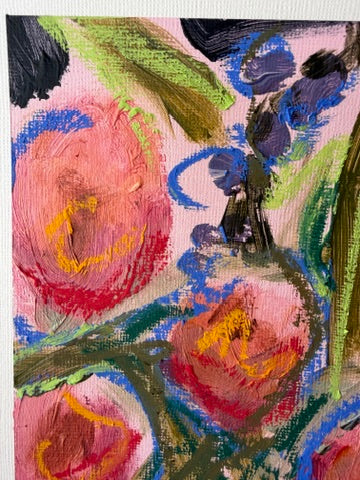 10" x 8" Abstract Floral Bouquet Paintings | Original, Acrylic and Oil Pastel on Paper