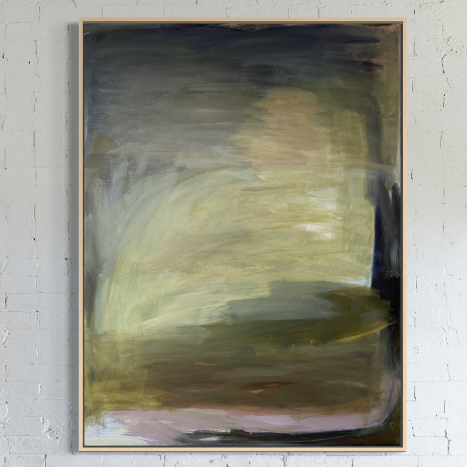 48" x 36" Abstract Landscape | Acrylic and oil stick on canvas | "Foggy Day in Spring, II"
