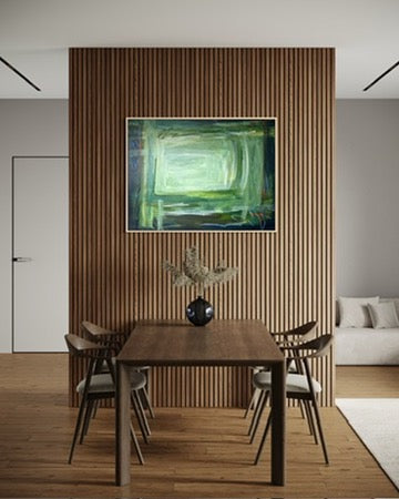 (PENDING SALE) 36" x 48" Acrylic and Oil Stick on Canvas | Green Abstract