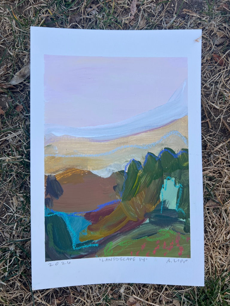 7"x5" Abstract Landscape: Acrylic and Oil Stick on Paper