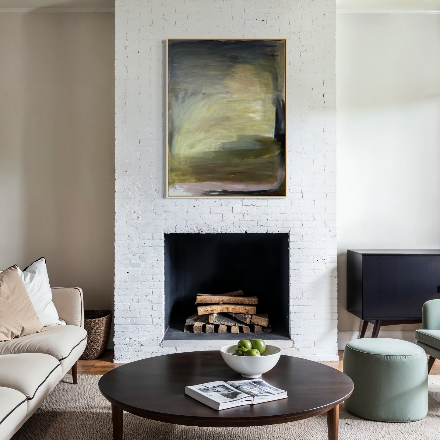 48" x 36" Abstract Landscape | Acrylic and oil stick on canvas | "Foggy Day in Spring, II"