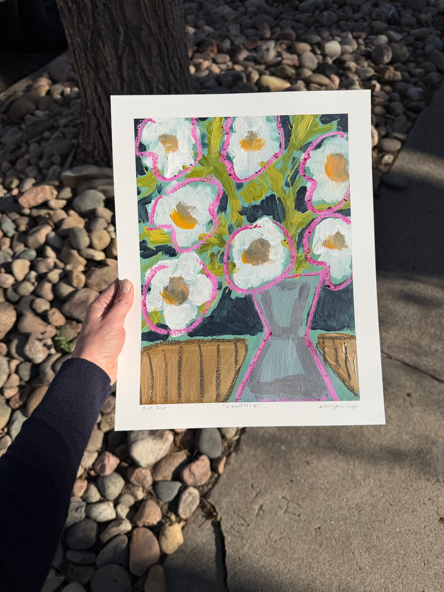 12" x 9" Abstract Floral: Acrylic and Oil Pastel on Paper