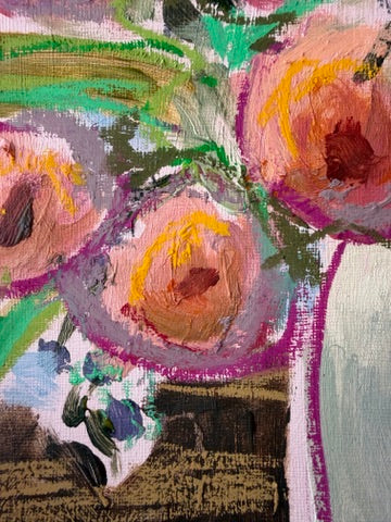 10" x 8" Abstract Floral Bouquet Paintings | Original, Acrylic and Oil Pastel on Paper