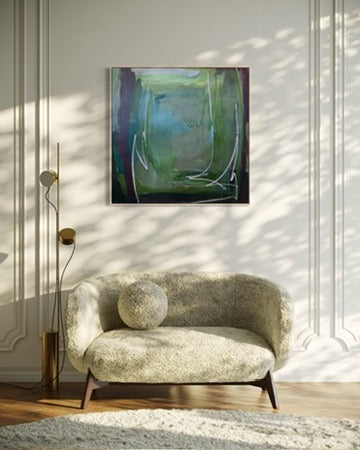 36" x 36" Green Abstract Painting | Acrylic and Oil Stick on Canvas