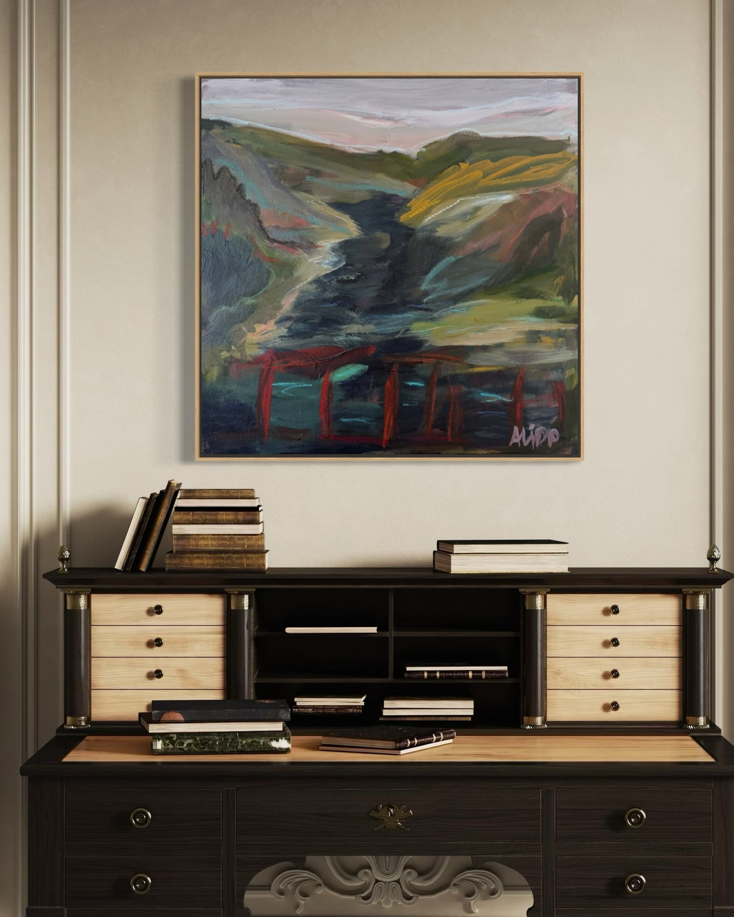 30" x 30" | Red Bridge Moment
