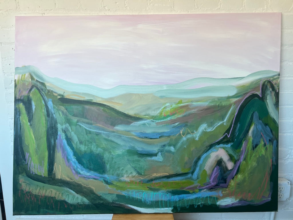 36"x48" Abstract Landscape: Acrylic and Oil Stick on Canvas