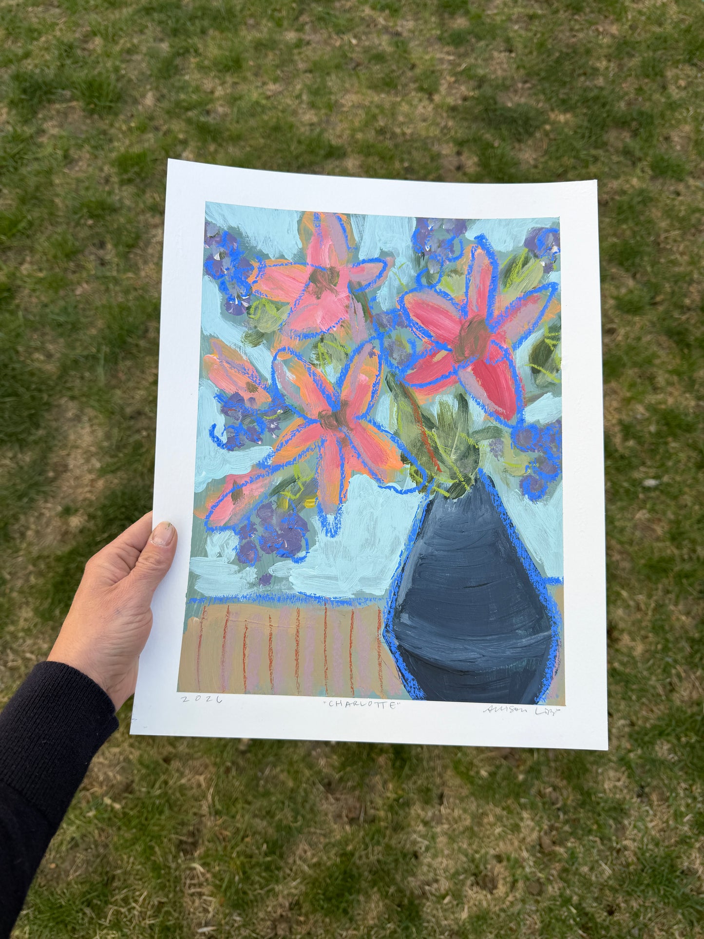 12" x 9" Abstract Floral: Acrylic and Oil Pastel on Paper