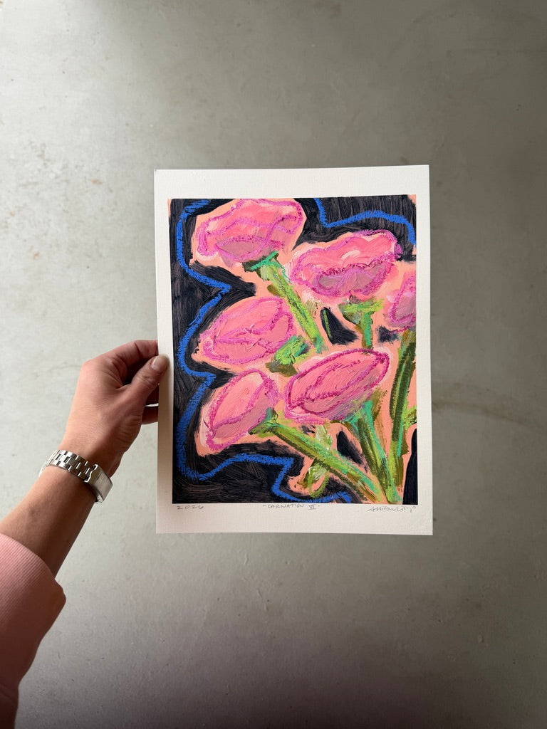 10" x 8" Abstract Carnation Floral Paintings | Original, Acrylic and Oil Pastel on Paper