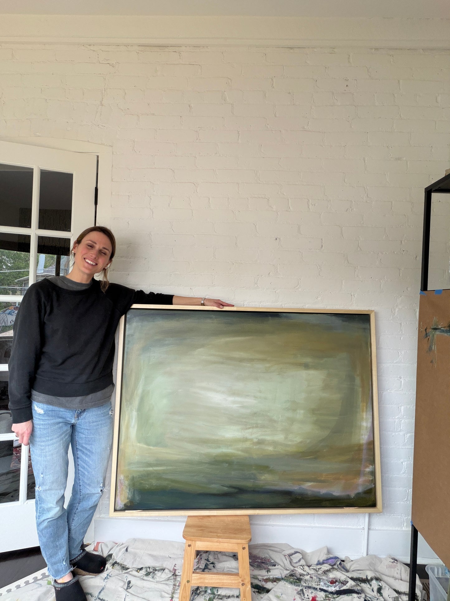 36" x 48" Abstract Landscape | Acrylic and oil stick on canvas | "Foggy Day in Spring, I"