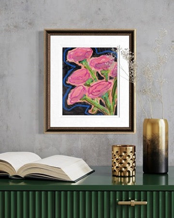 10" x 8" Abstract Carnation Floral Paintings | Original, Acrylic and Oil Pastel on Paper
