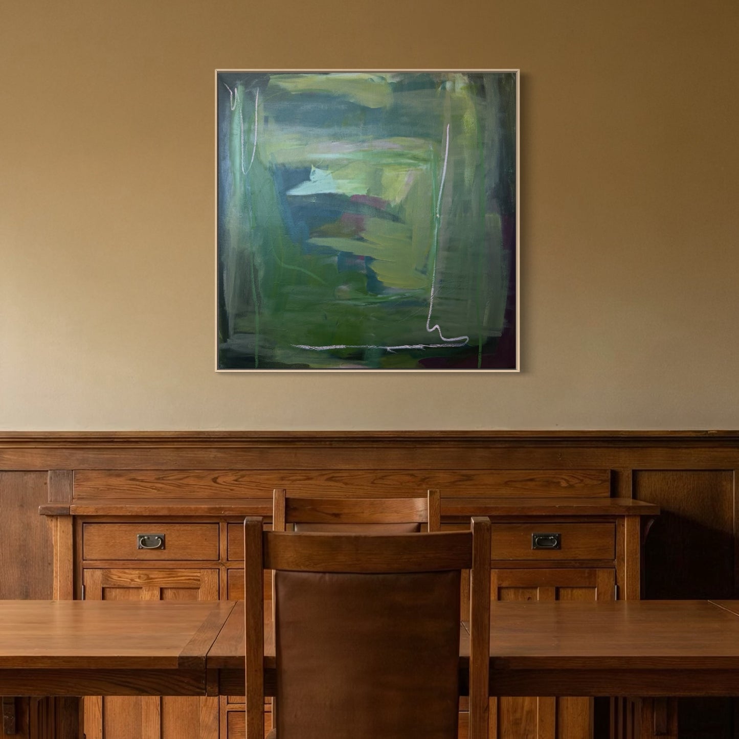 36" x 36" Green Abstract Painting | Acrylic and Oil Stick on Canvas
