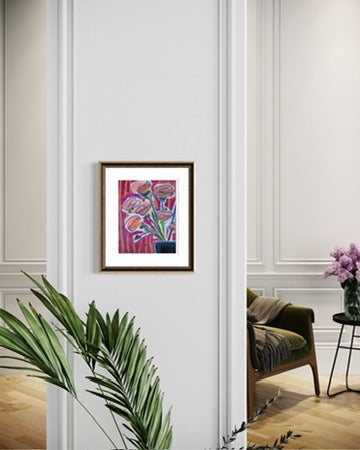 10" x 8" Abstract Carnation Floral Paintings | Original, Acrylic and Oil Pastel on Paper