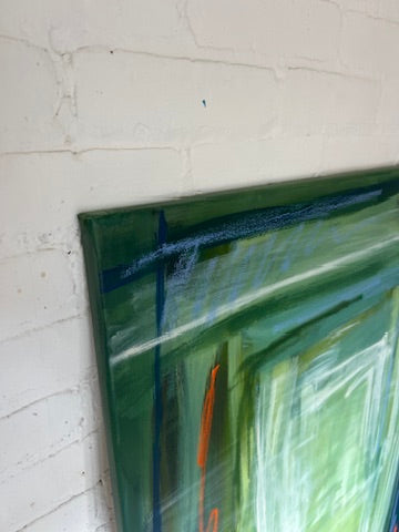 48" x 36" Acrylic and Oil Stick on Canvas | Green Abstract