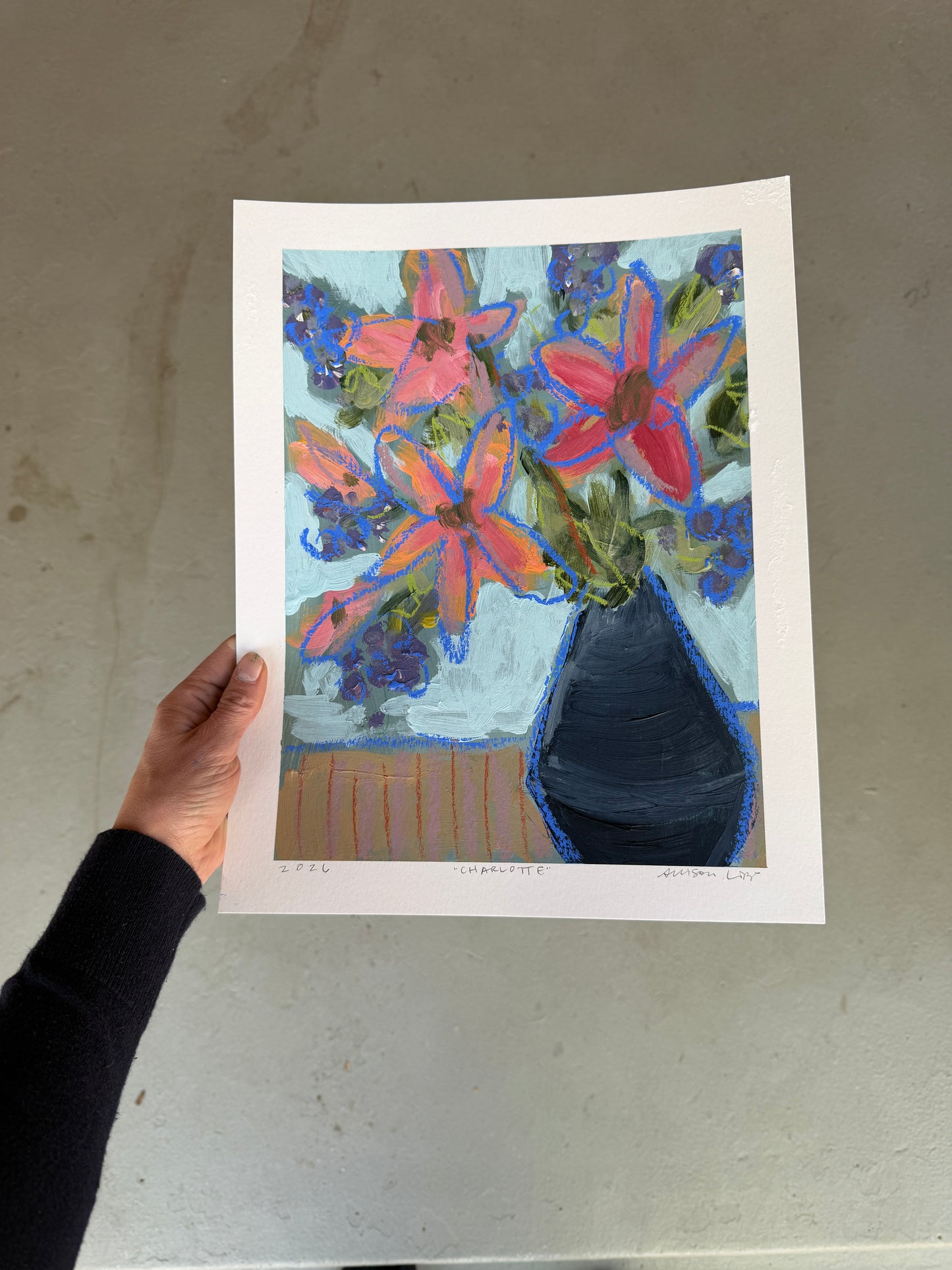 12" x 9" Abstract Floral: Acrylic and Oil Pastel on Paper