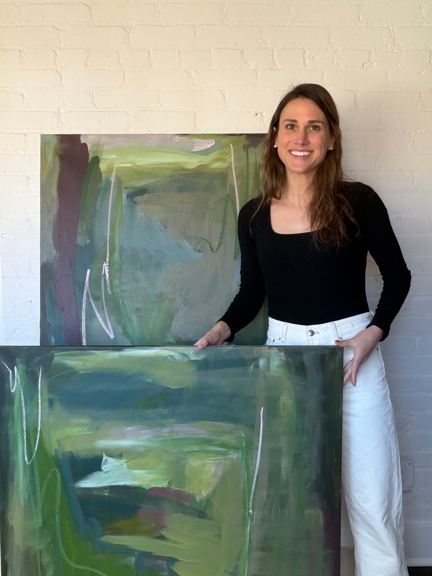 36" x 36" Green Abstract Painting | Acrylic and Oil Stick on Canvas