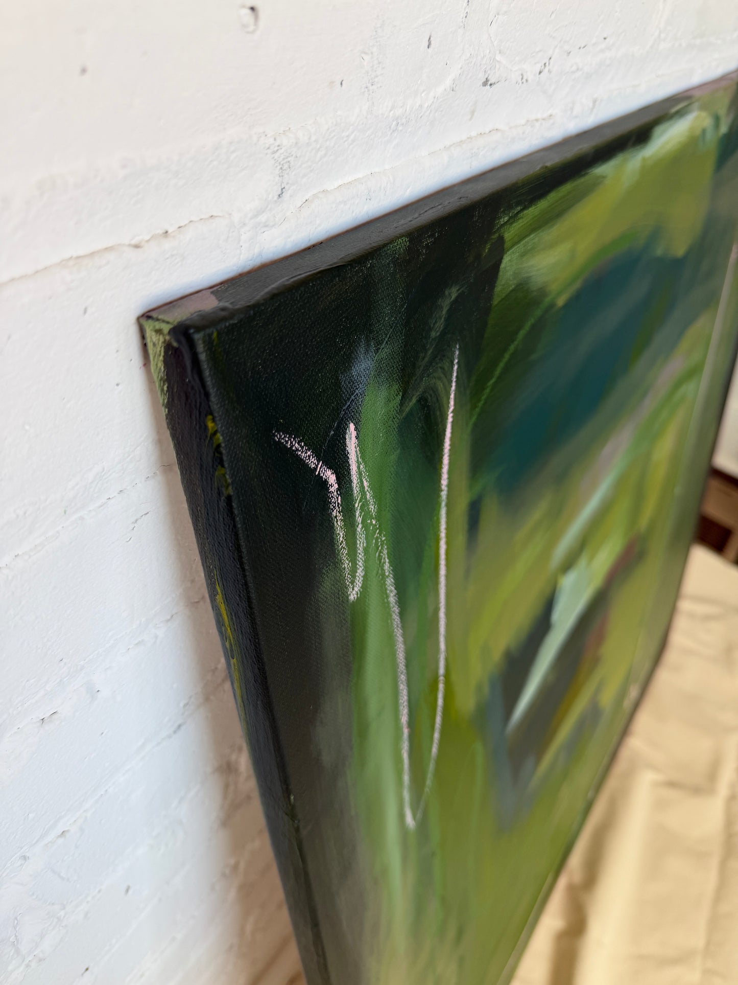 36" x 36" Green Abstract Painting | Acrylic and Oil Stick on Canvas