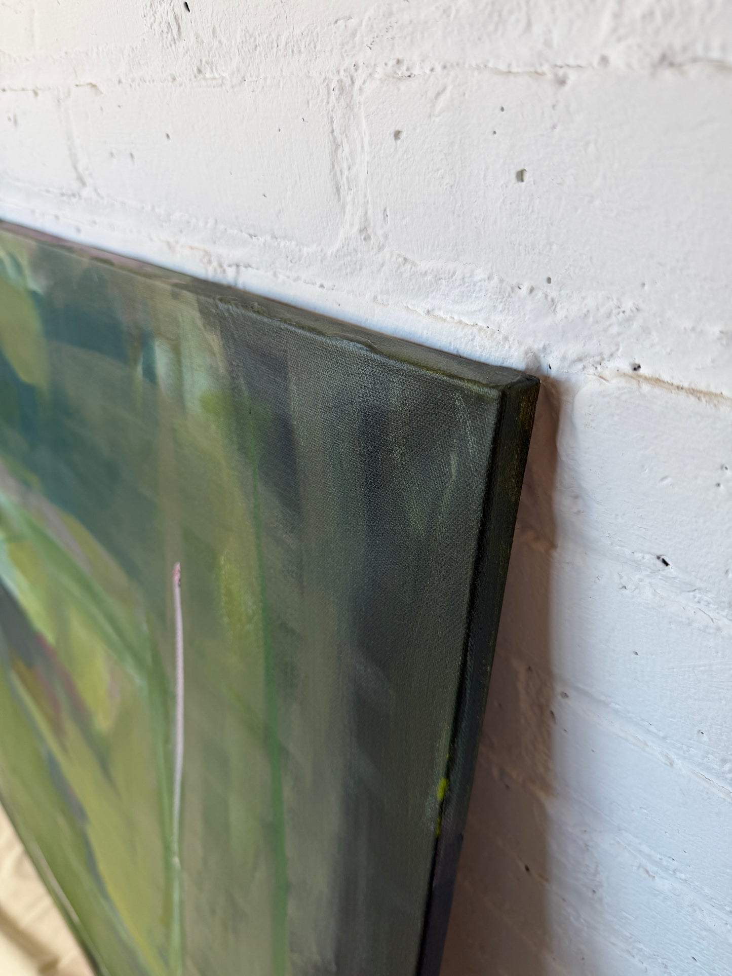 36" x 36" Green Abstract Painting | Acrylic and Oil Stick on Canvas