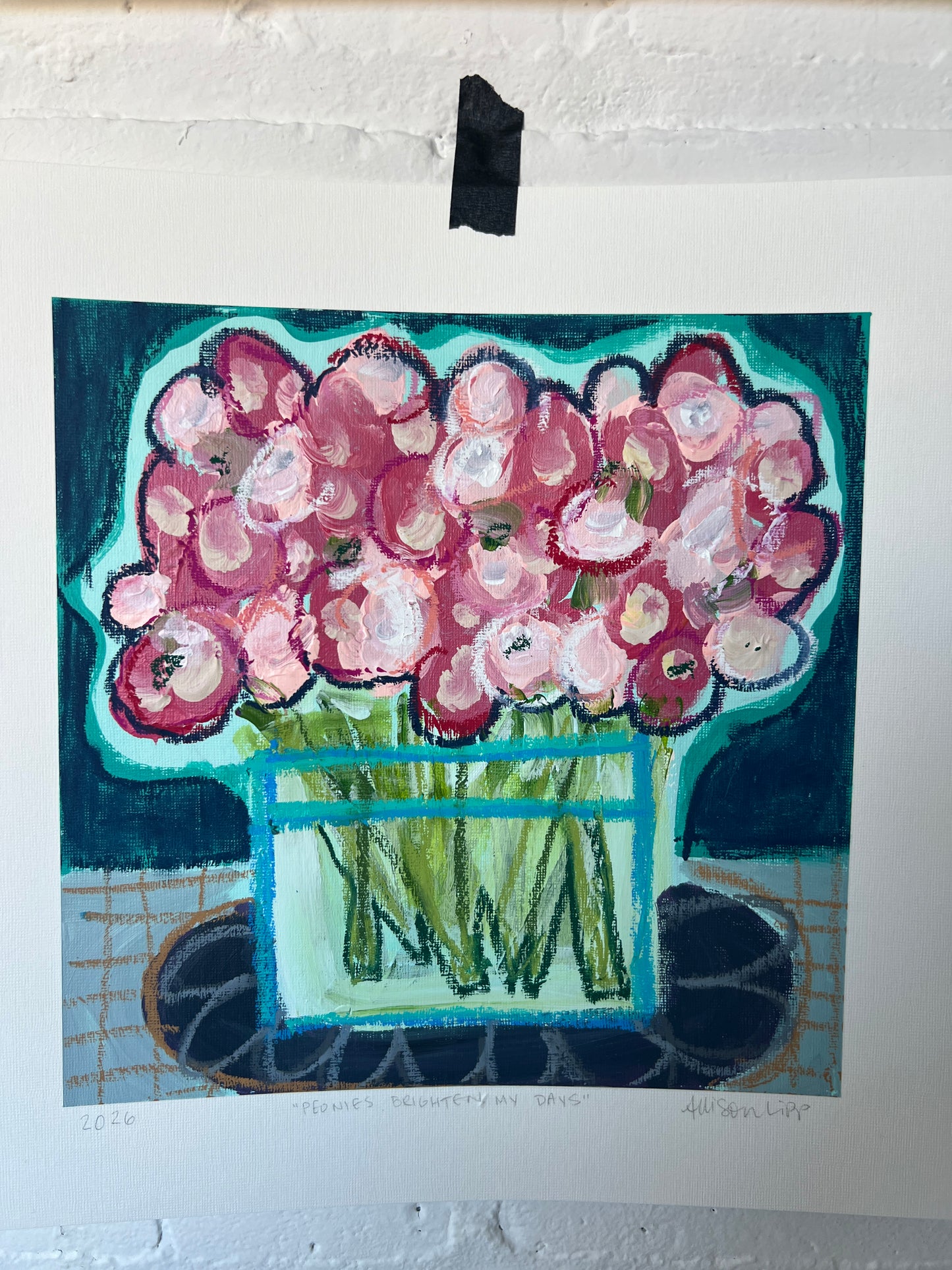 9"x9" | "Peonies brighten my day"