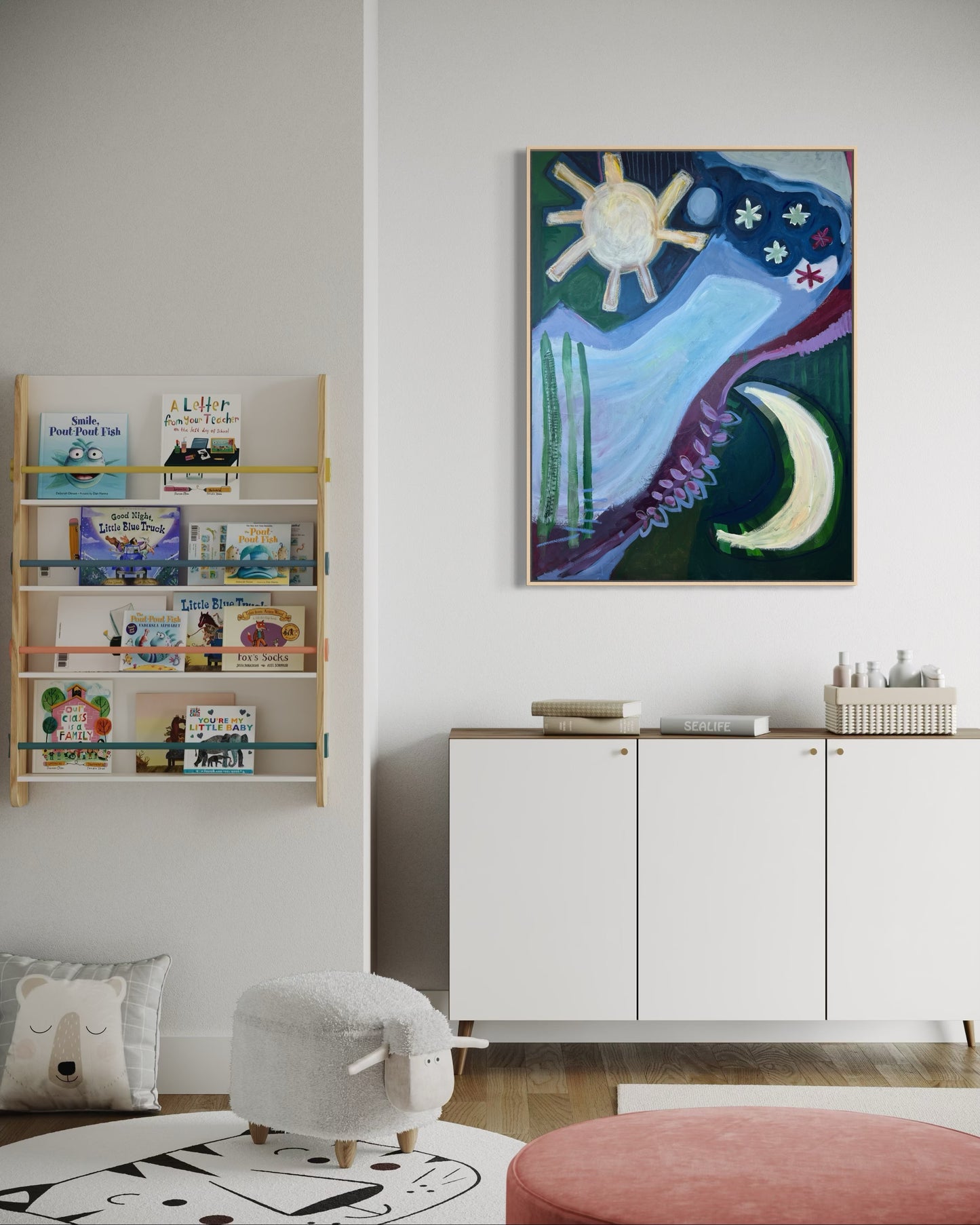 48 x 36 "Hug from the sky" | Acrylic and Oil Pastel on Canvas