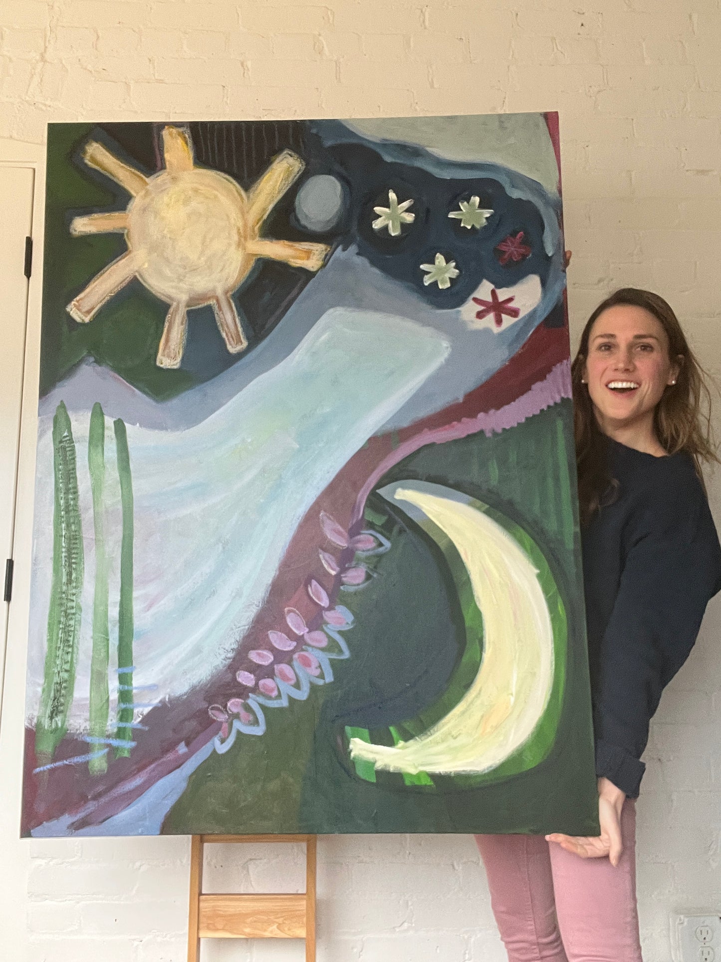 48 x 36 "Hug from the sky" | Acrylic and Oil Pastel on Canvas