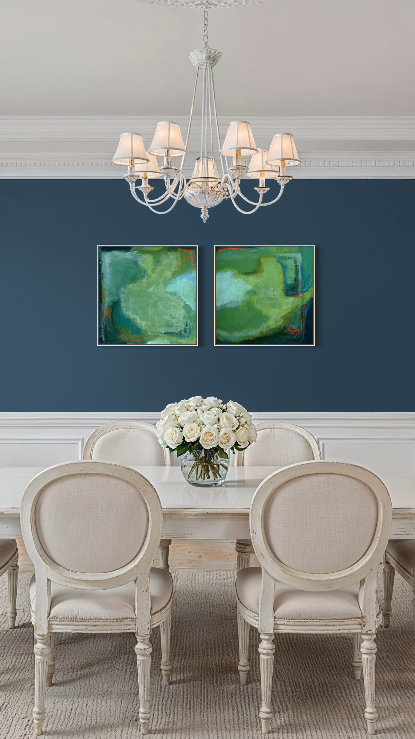 24" x 24" Green Abstract | Acrylic and Oil Stick on Stretched Canvas | "Moss-Covered Rock II"