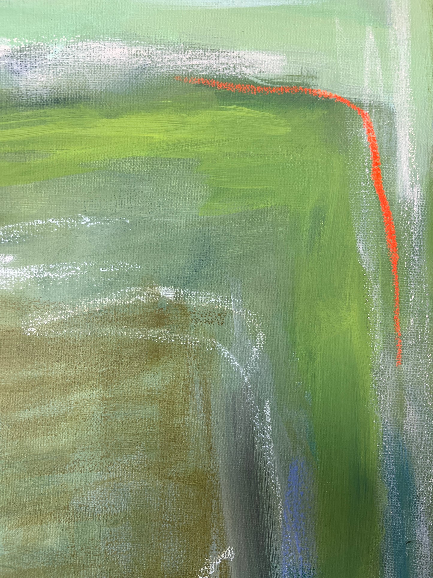 36" x 48" Acrylic and Oil Stick on Canvas | Large Green Abstract Painting
