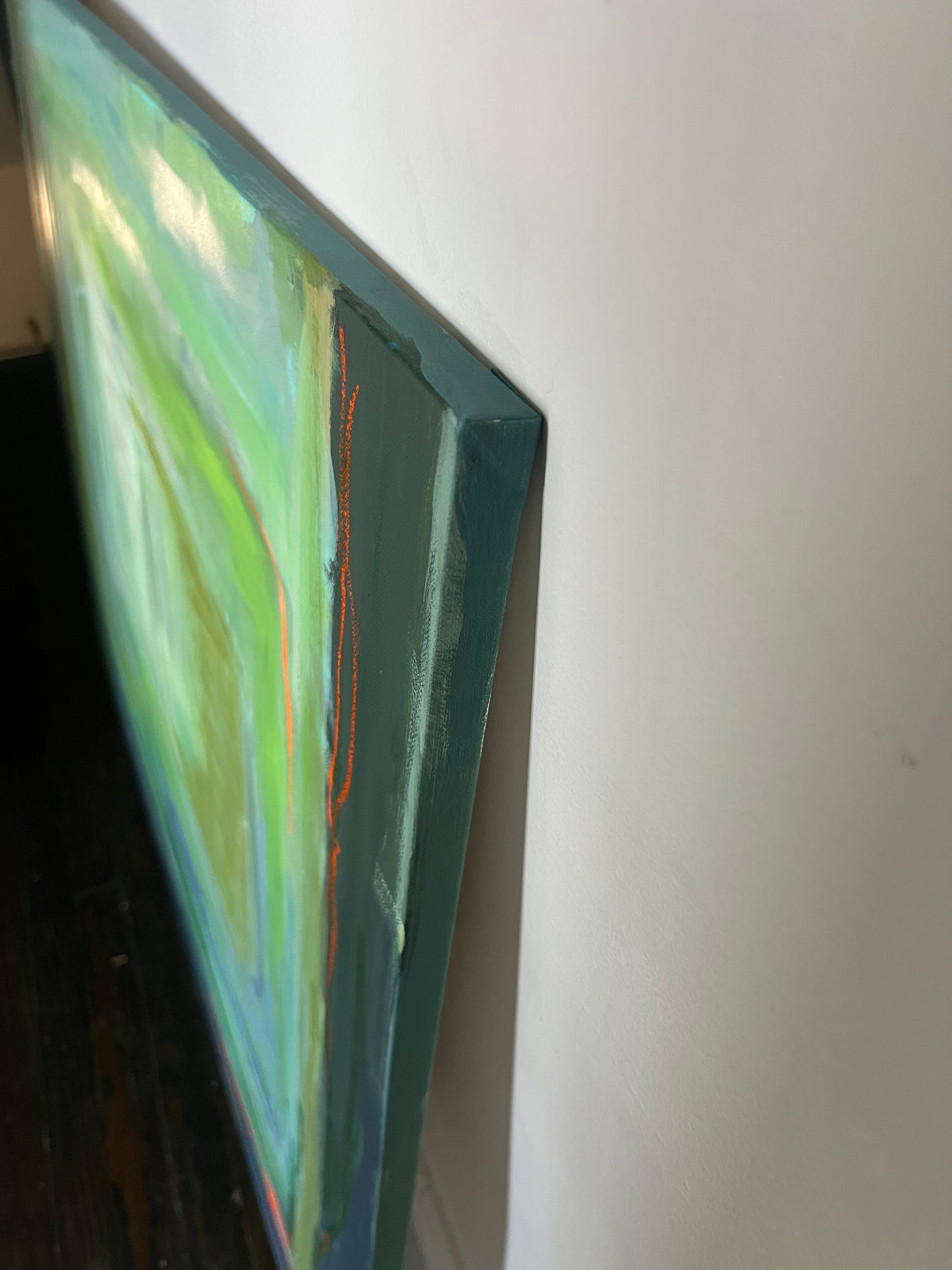 36" x 48" Acrylic and Oil Stick on Canvas | Large Green Abstract Painting