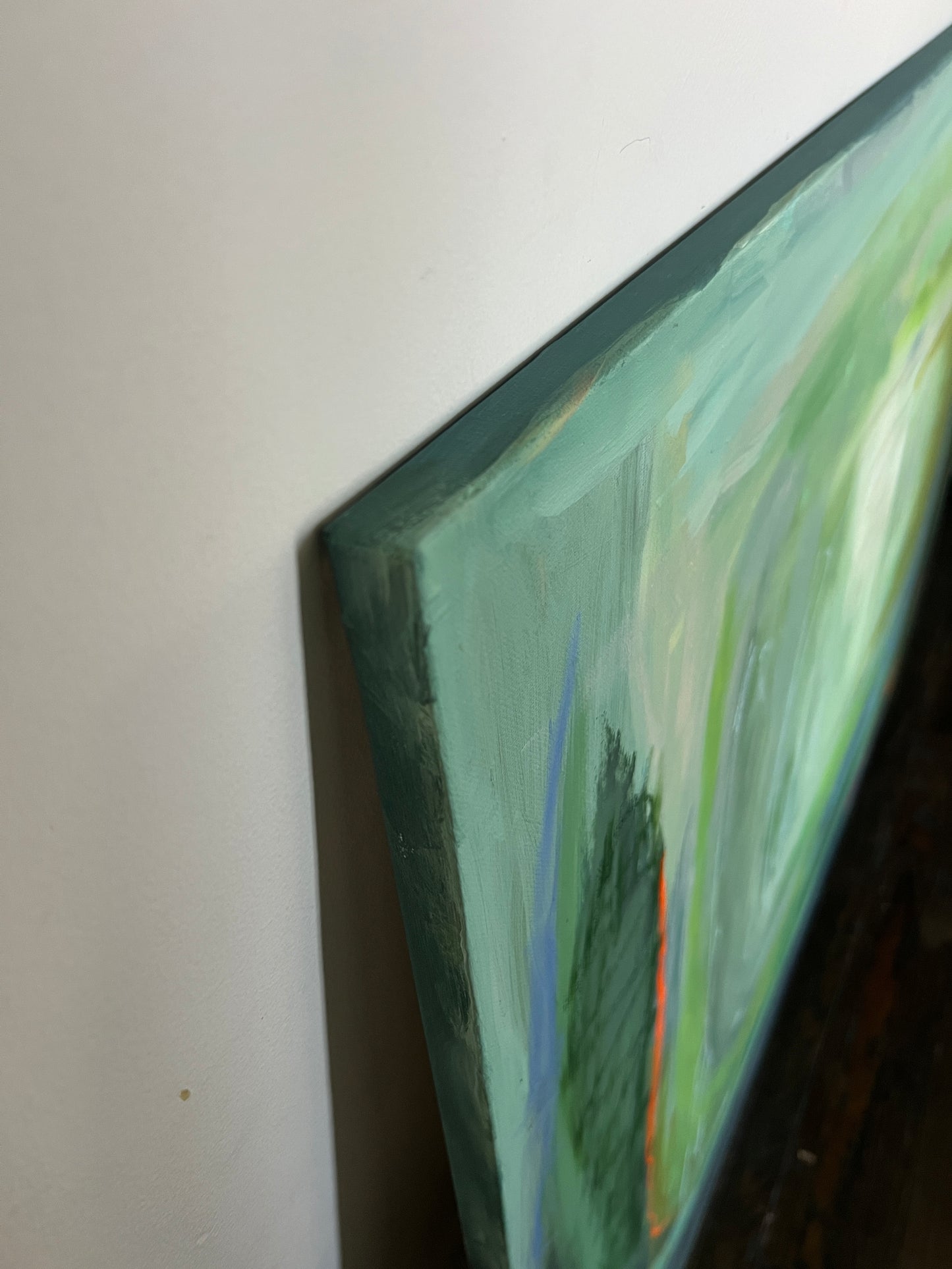 36" x 48" Acrylic and Oil Stick on Canvas | Large Green Abstract Painting