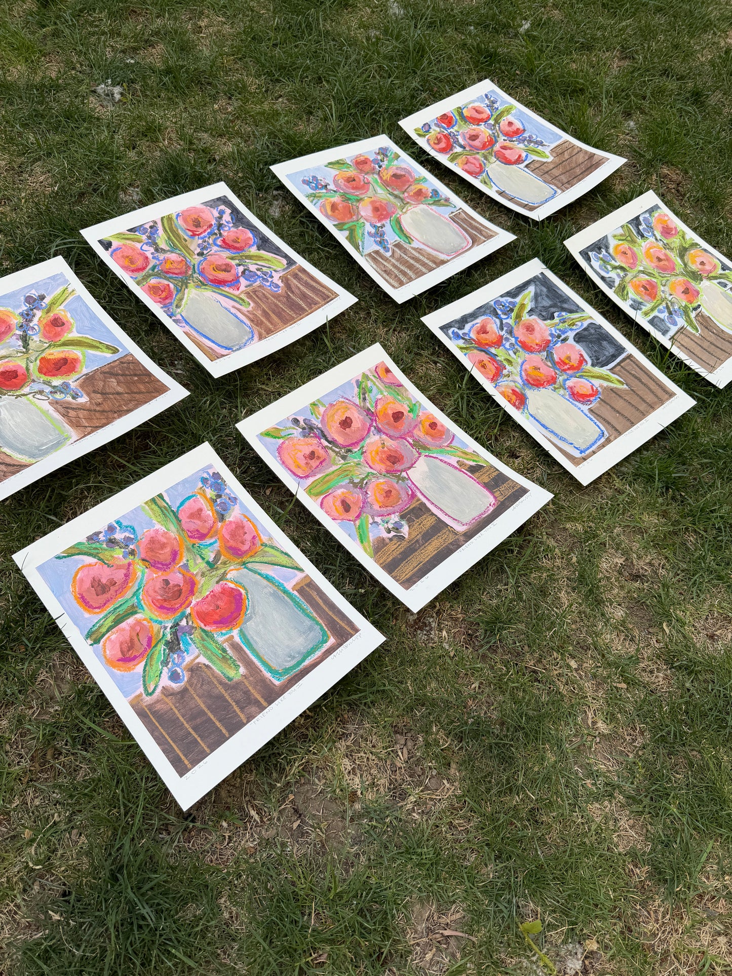 10" x 8" Abstract Floral Bouquet Paintings | Original, Acrylic and Oil Pastel on Paper