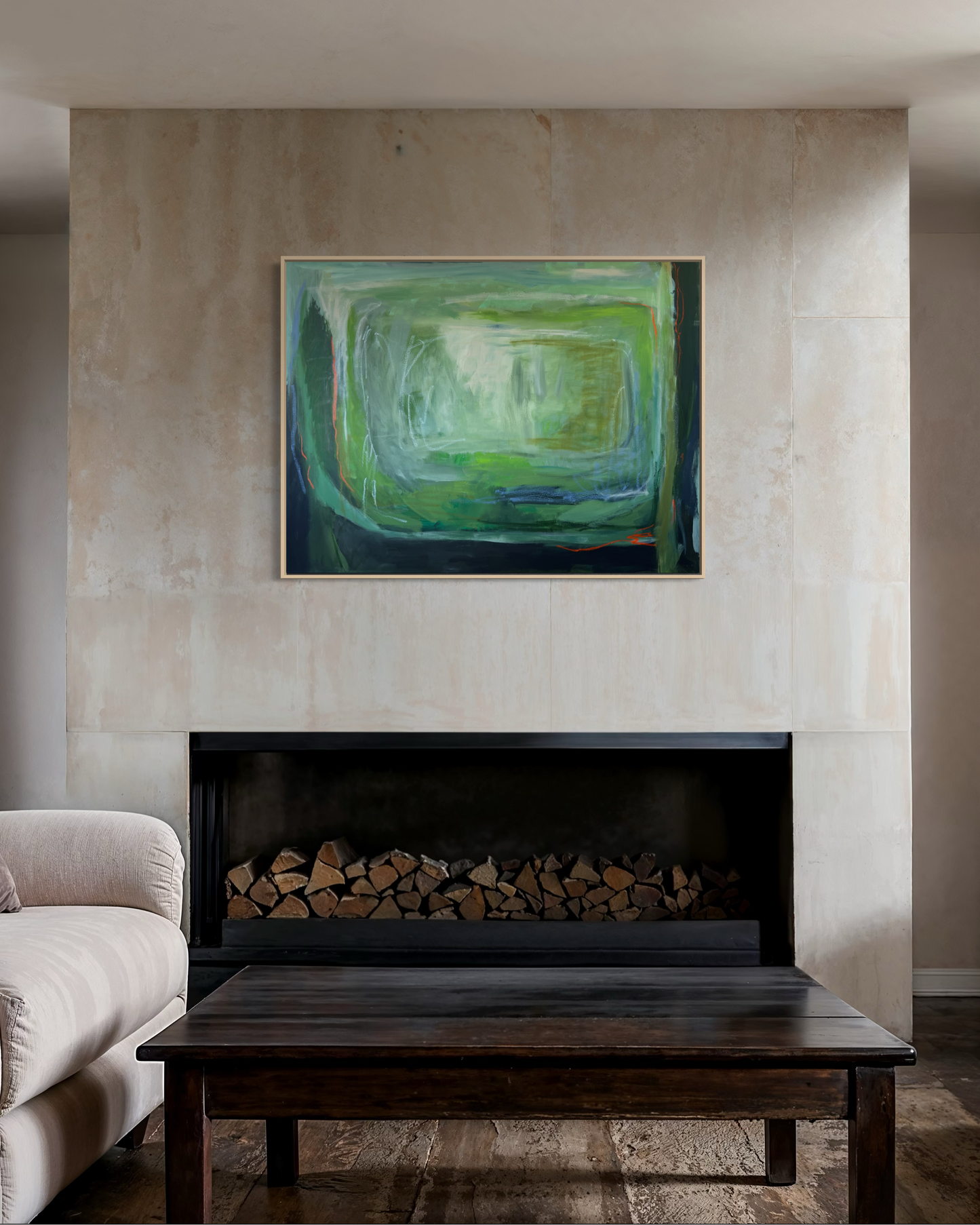 36" x 48" Acrylic and Oil Stick on Canvas | Large Green Abstract Painting
