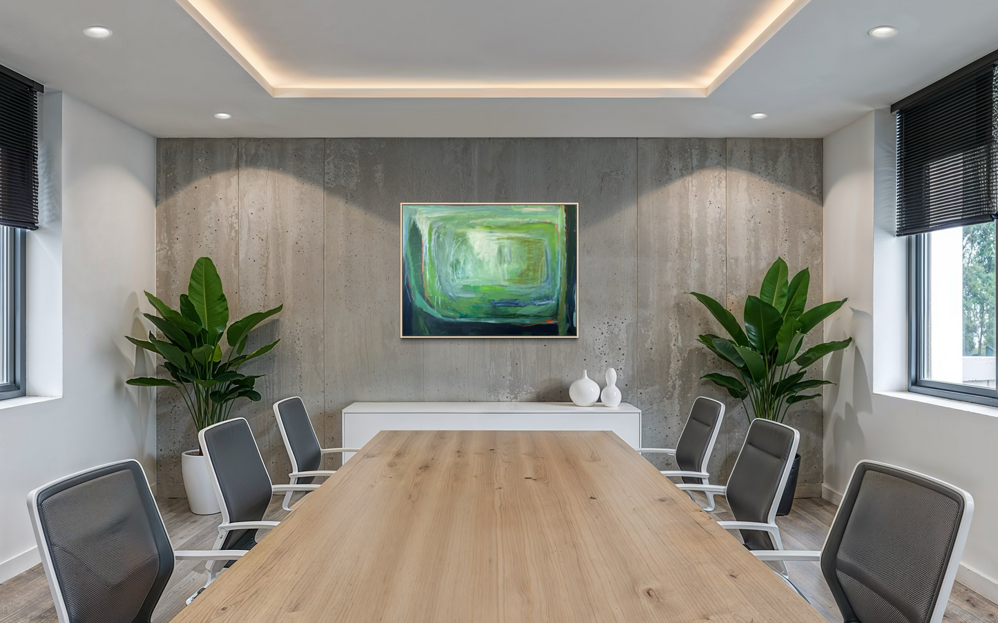 36" x 48" Acrylic and Oil Stick on Canvas | Large Green Abstract Painting