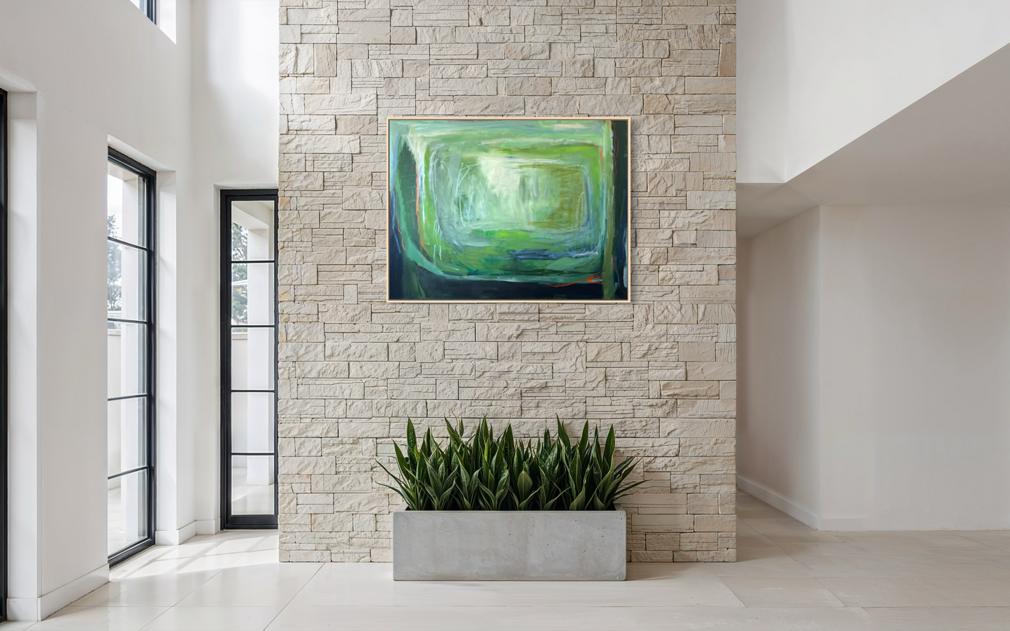 36" x 48" Acrylic and Oil Stick on Canvas | Large Green Abstract Painting