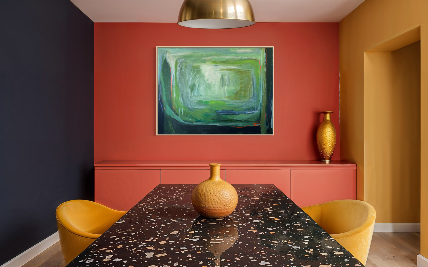 36" x 48" Acrylic and Oil Stick on Canvas | Large Green Abstract Painting