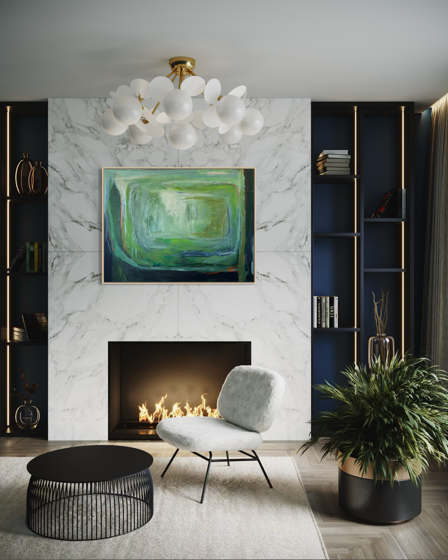 36" x 48" Acrylic and Oil Stick on Canvas | Large Green Abstract Painting