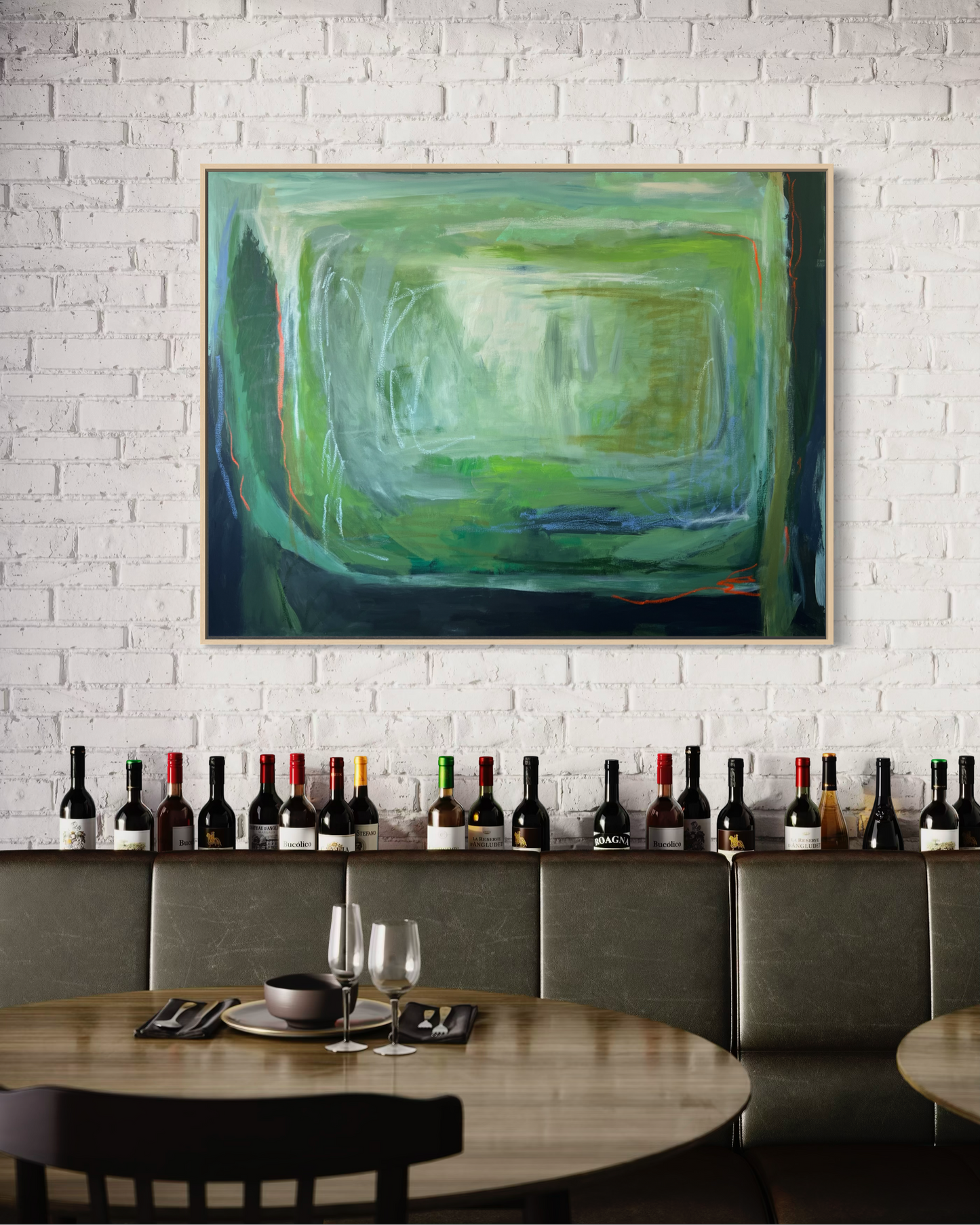 36" x 48" Acrylic and Oil Stick on Canvas | Large Green Abstract Painting