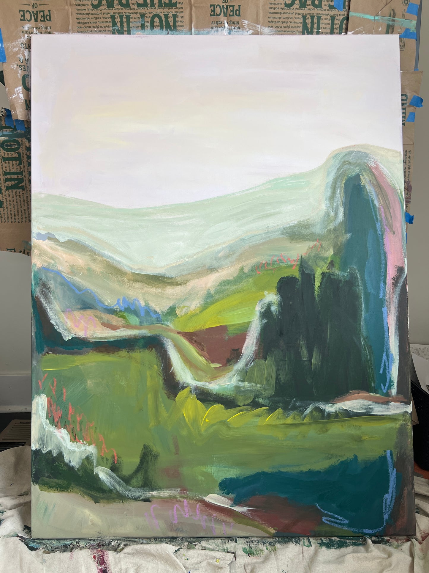 48" x 36" Abstract Landscape, Acrylic and Oil Stick on Canvas