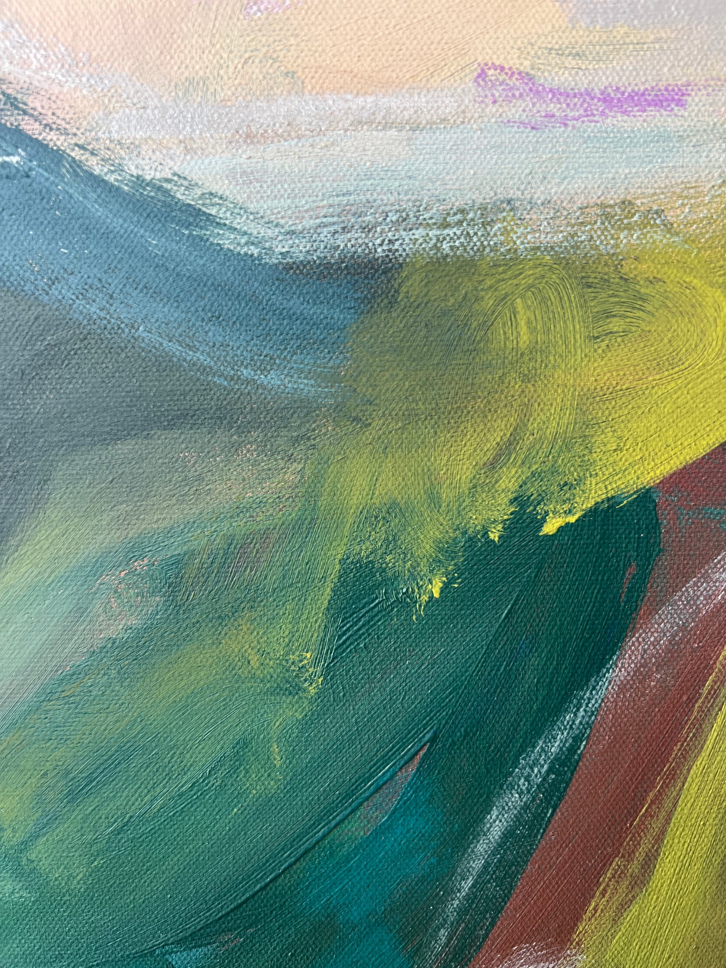 (PLEASE INQUIRE) 24" x 24" Abstract Landscape: Acrylic and Oil Stick on Canvas