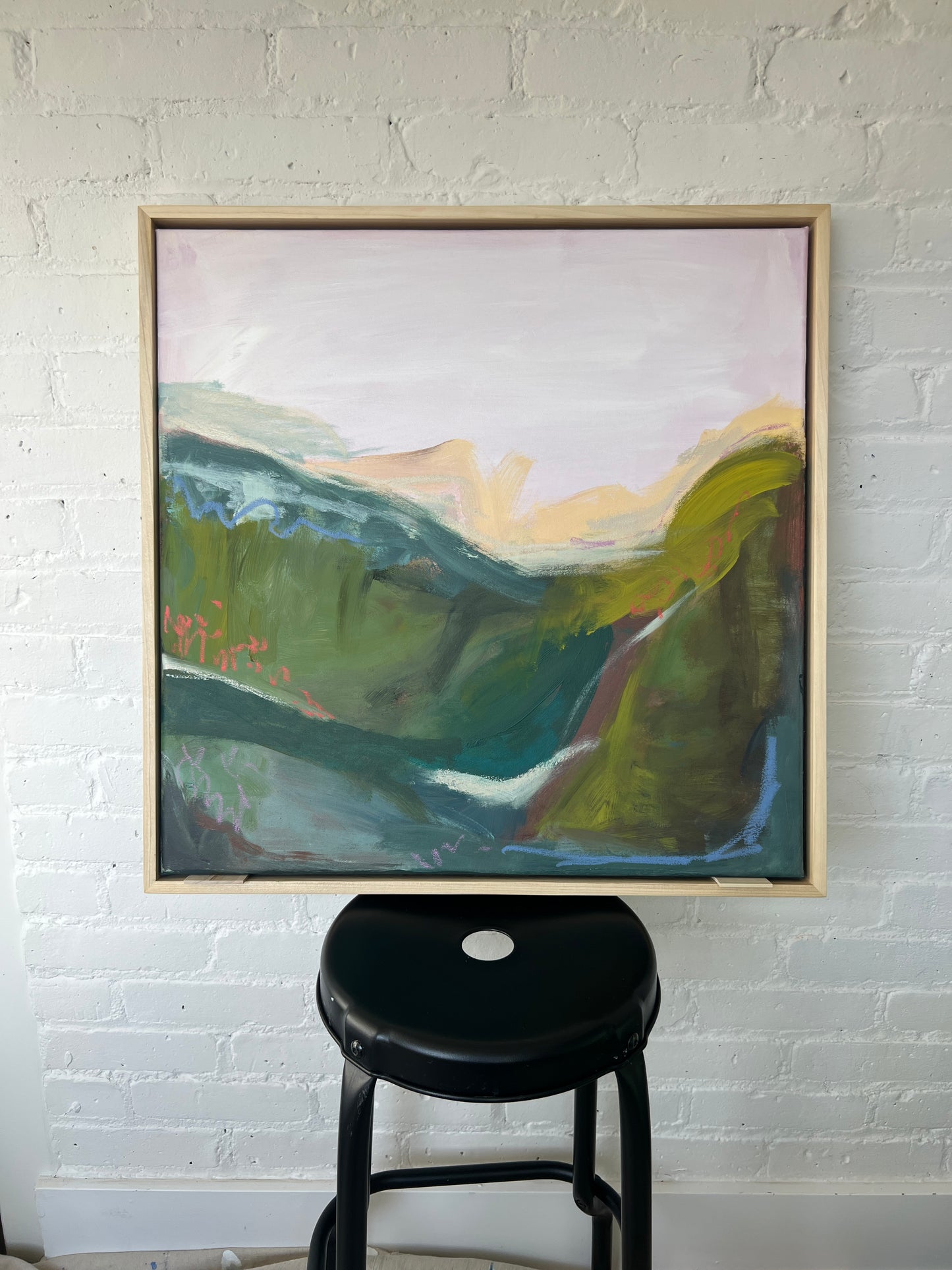 (PLEASE INQUIRE) 24" x 24" Abstract Landscape: Acrylic and Oil Stick on Canvas