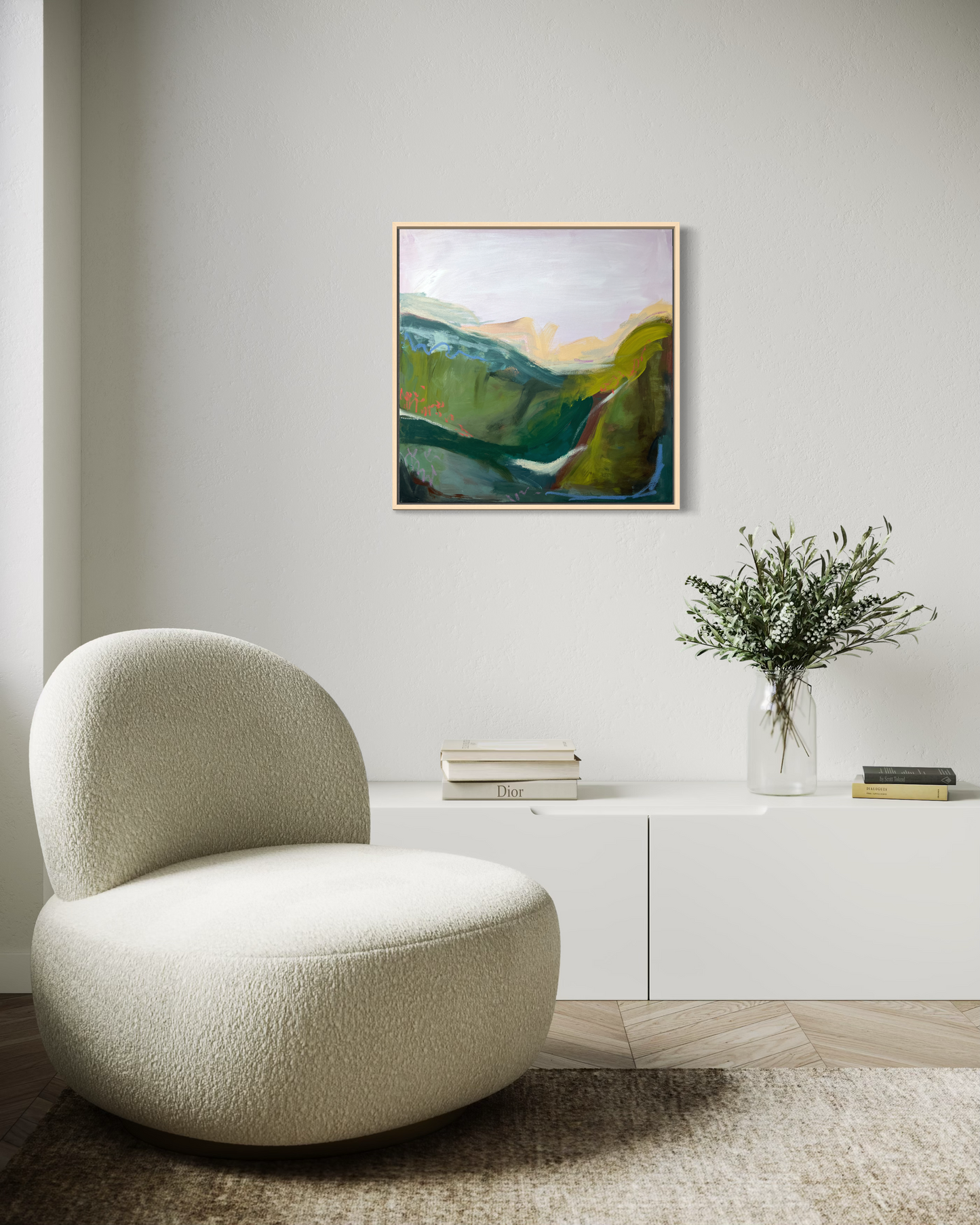 (PLEASE INQUIRE) 24" x 24" Abstract Landscape: Acrylic and Oil Stick on Canvas