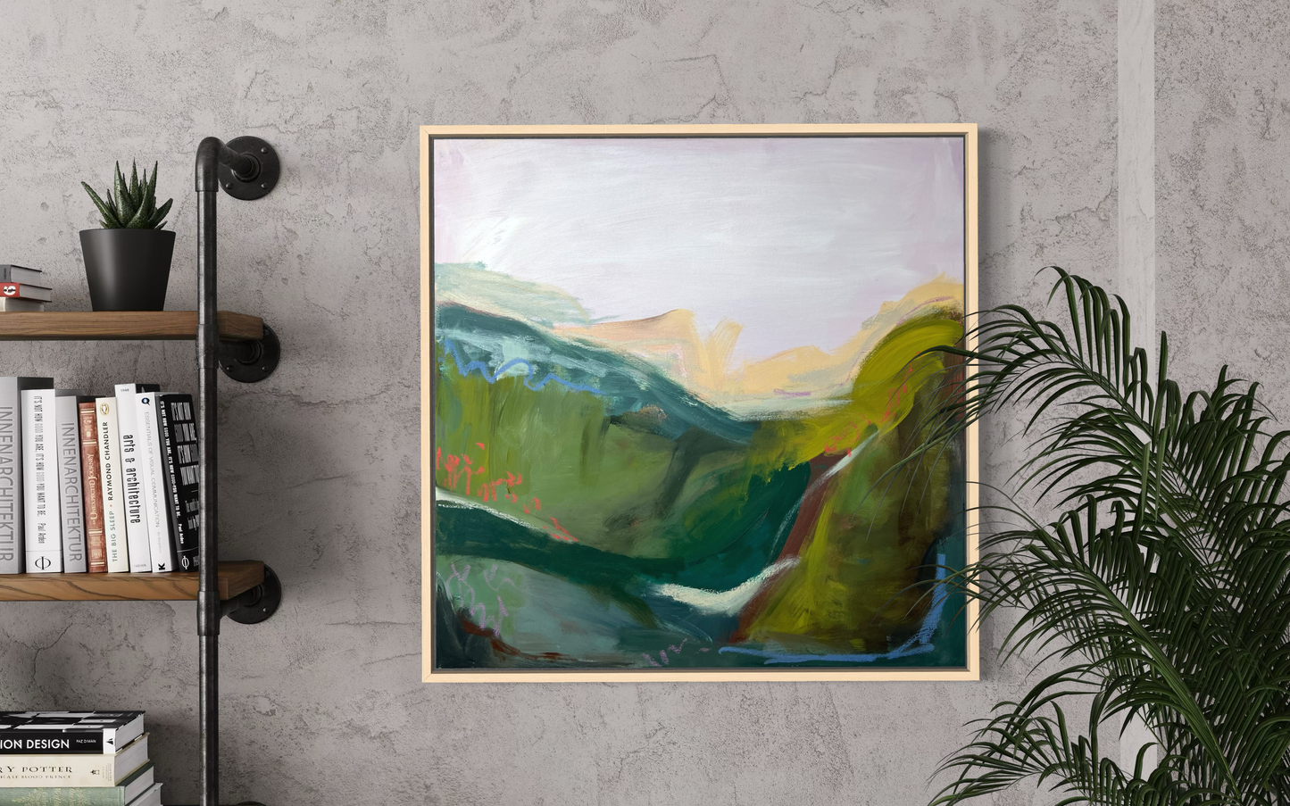 (PLEASE INQUIRE) 24" x 24" Abstract Landscape: Acrylic and Oil Stick on Canvas