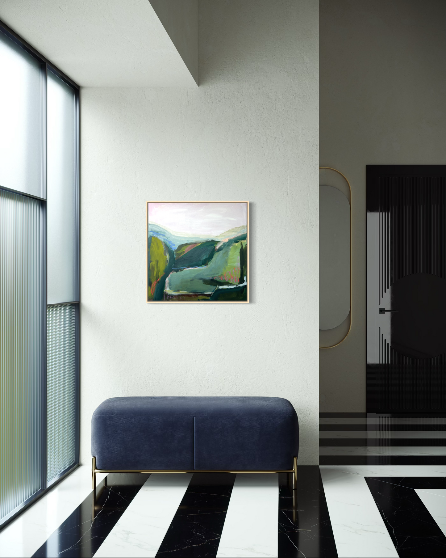 24" x 24" Abstract Landscape: Acrylic and Oil Stick on Canvas