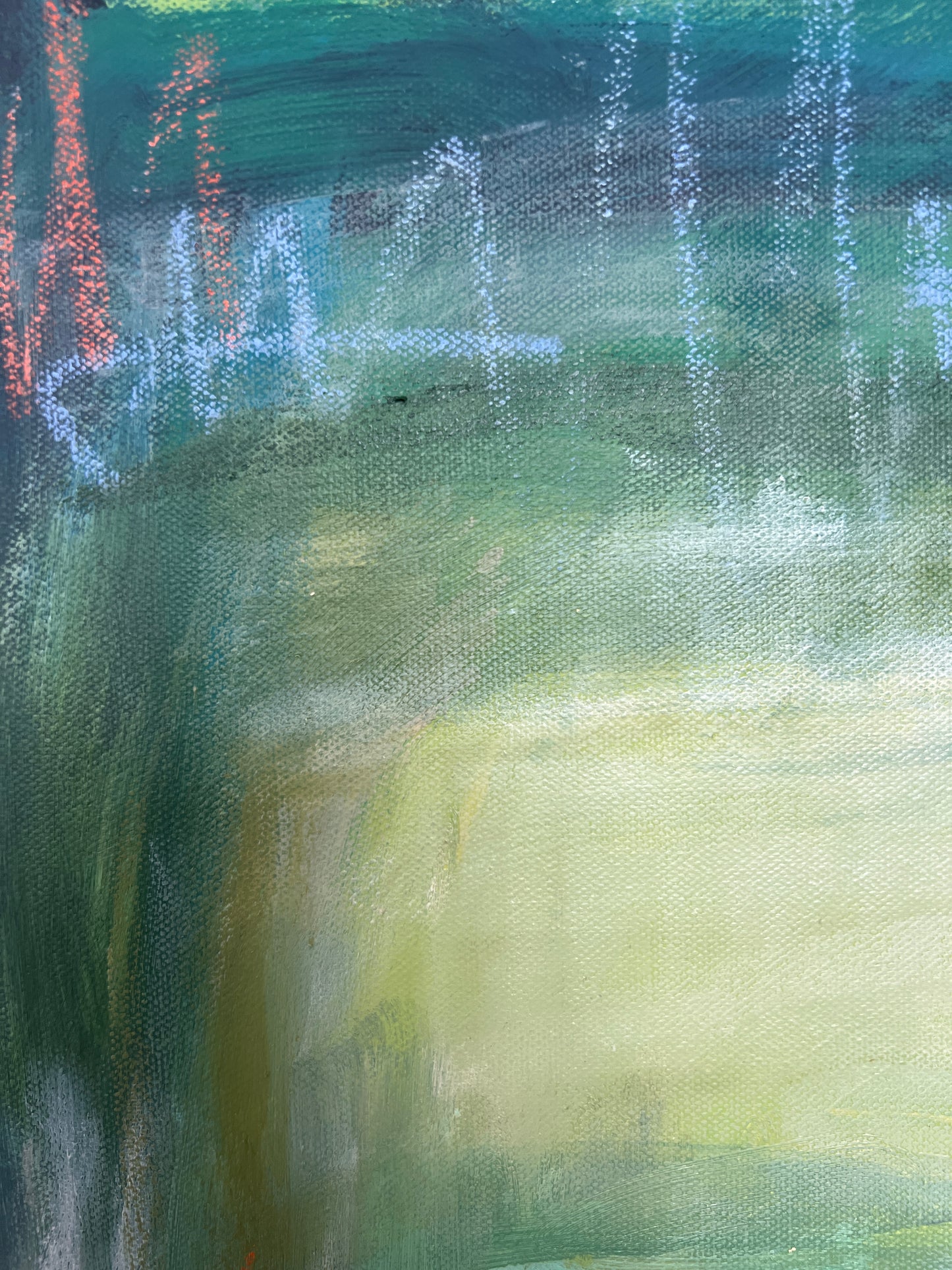 24" x 24" Framed Acrylic and Oil Stick Green Abstract