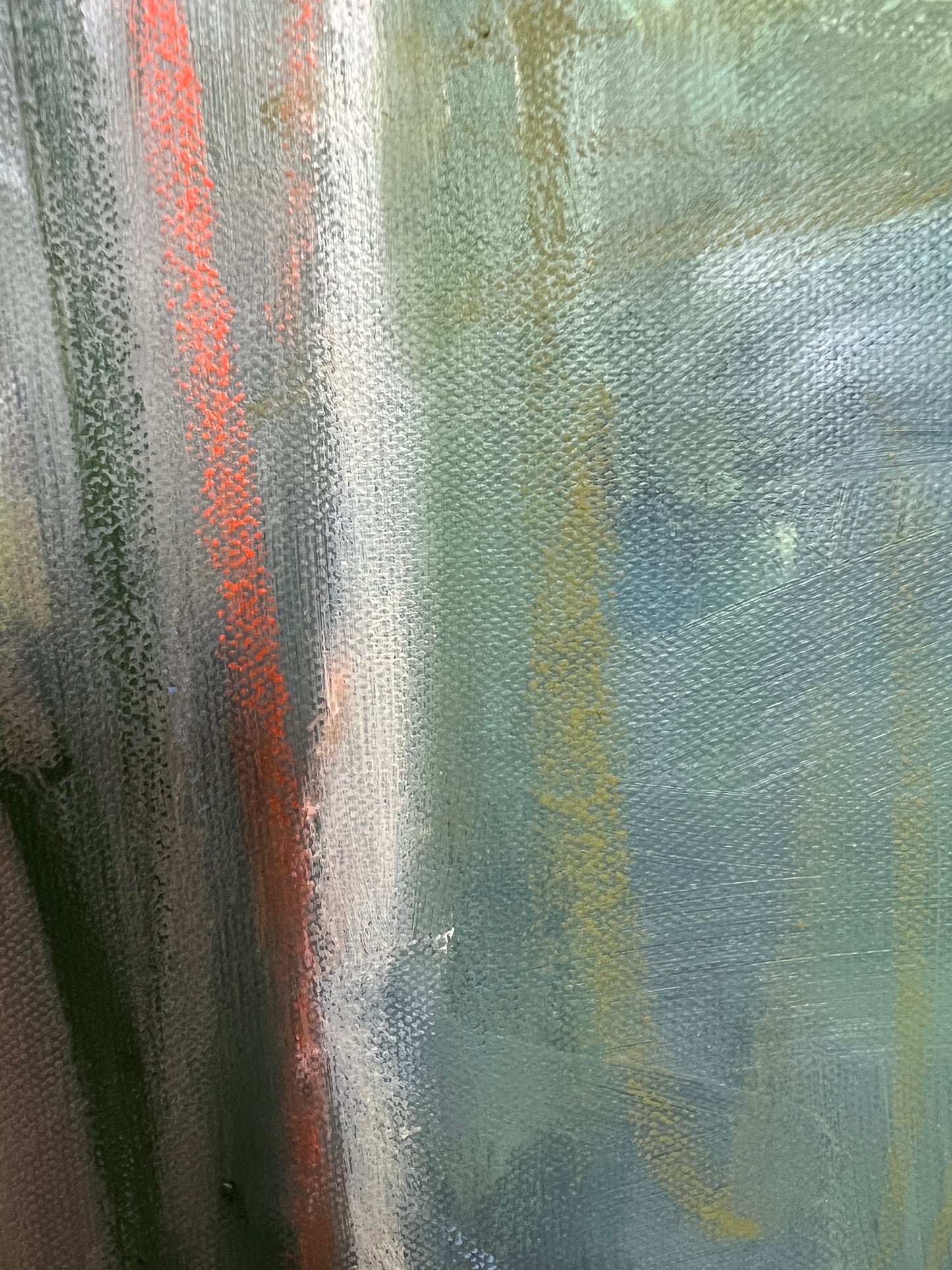 24" x 24" Framed Acrylic and Oil Stick Green Abstract