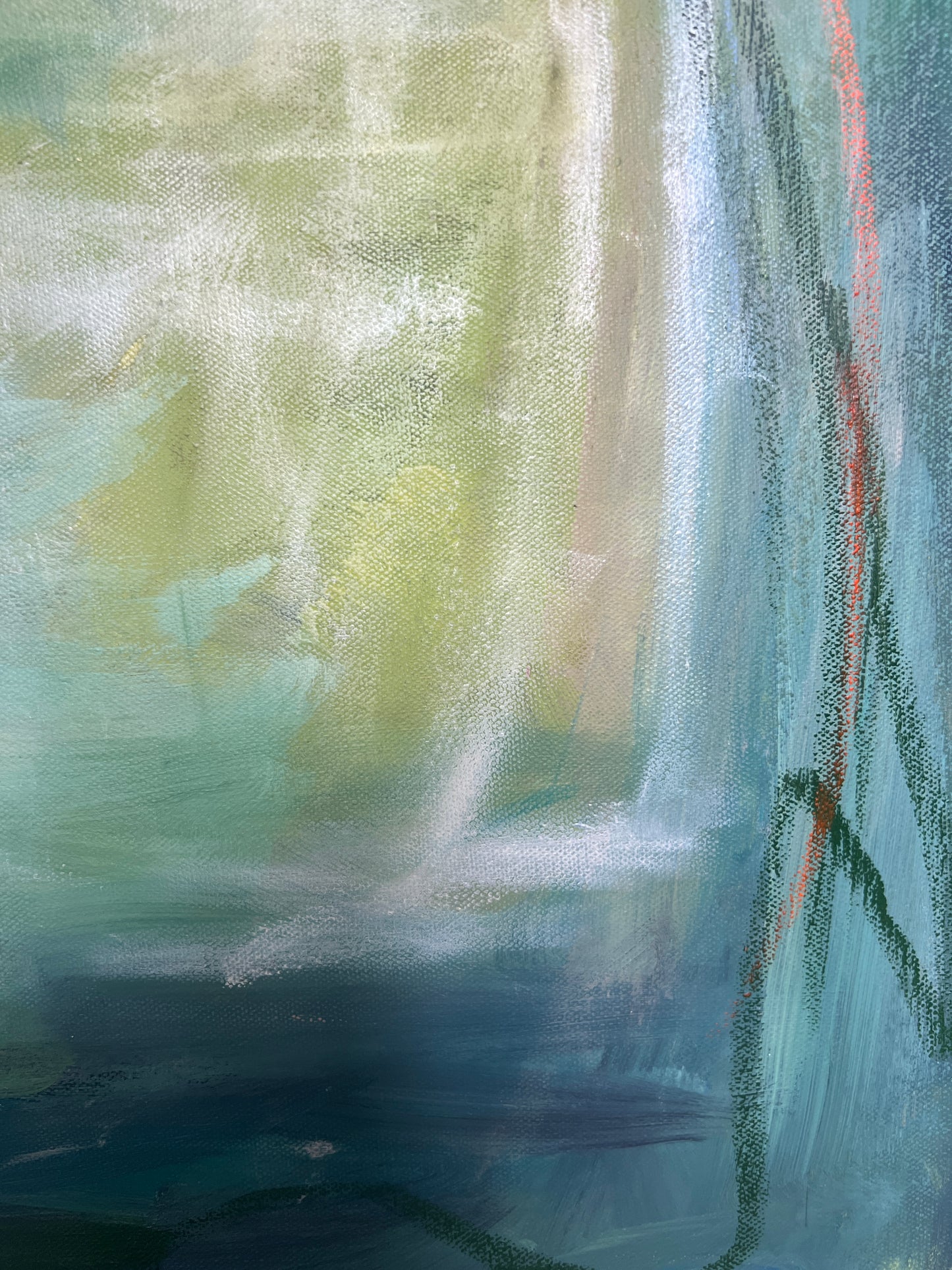 24" x 24" Framed Acrylic and Oil Stick Green Abstract